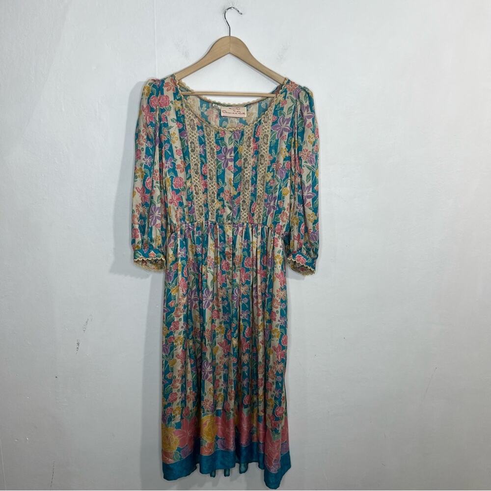 Vintage Miss O by Oscar de la Renta Floral Silk Lace Midi Dress Size 12